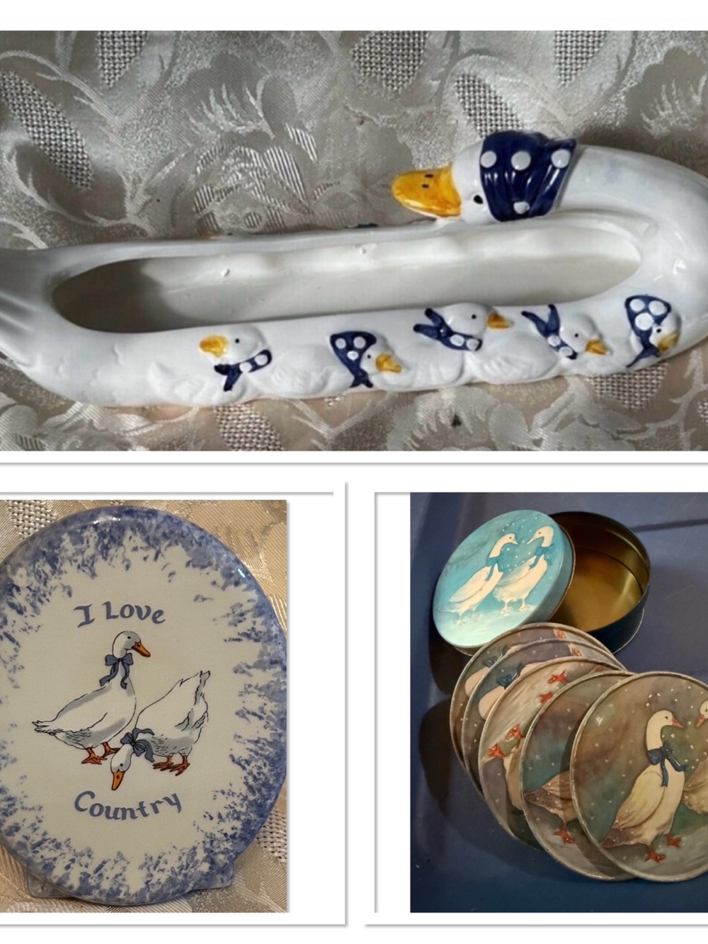 Goose theme Planter and snack dish Blue and White plus bonus